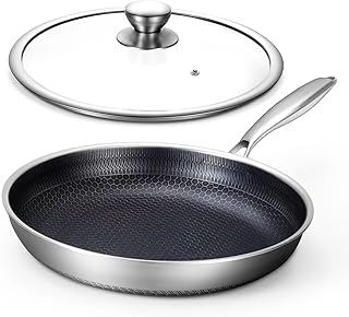 Non Stick Frying Pans, Hybrid 12 Inch Frying Pans Nonstick with Lid, Stainless Steel Skillets Chef Cookware, PFOA Free, Works on Induction,Ceramic,Gas Cooktops and Ovens