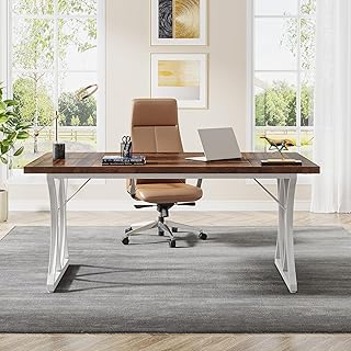 Modern Computer Desk, 63 x 31.5 inch Large Office Desk Computer Table Study Writing Desk Workstation for Home Office, Vintage Black Metal Frame