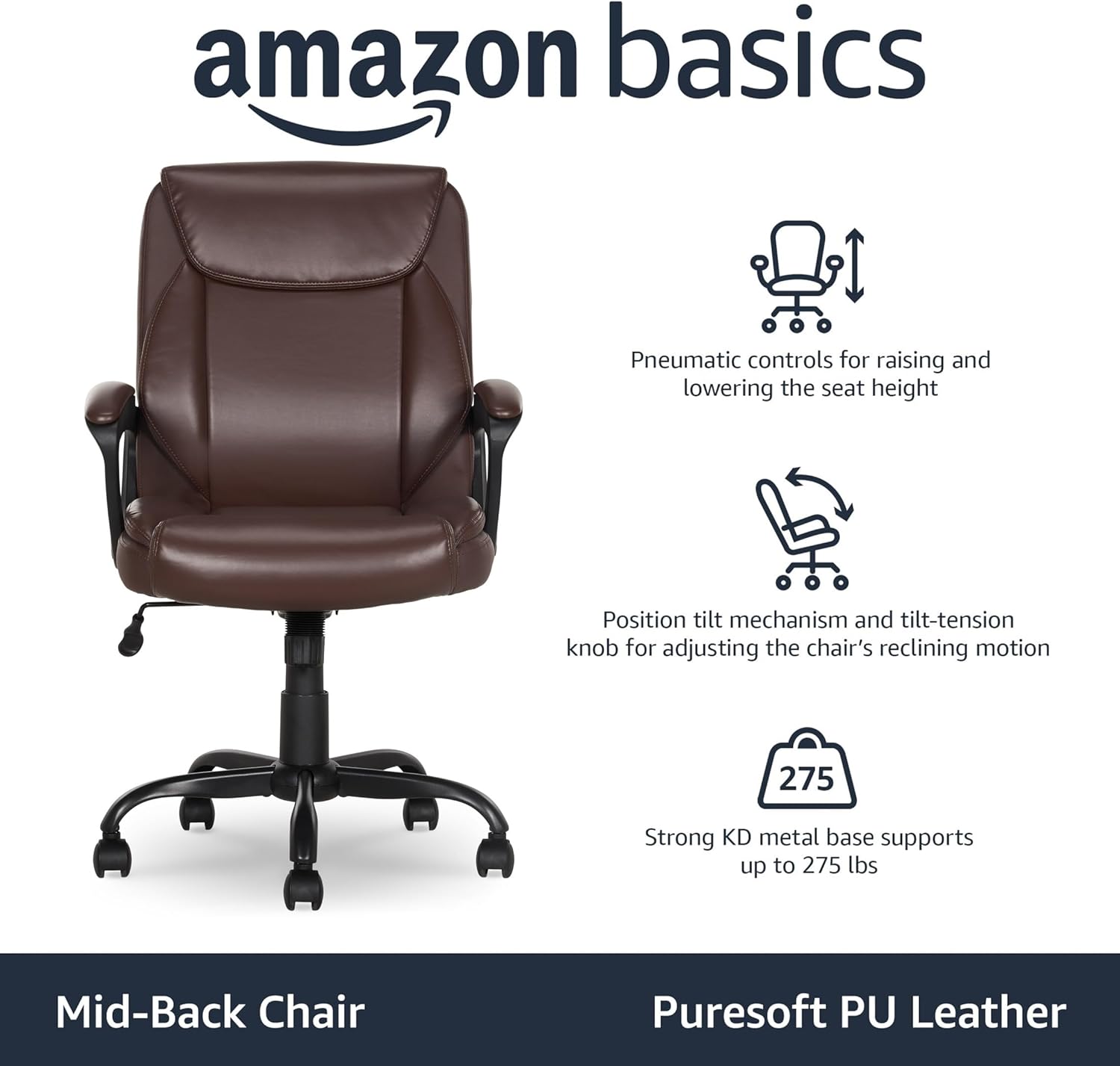 Amazon Basics Classic Puresoft PU Padded Mid-Back Height ...