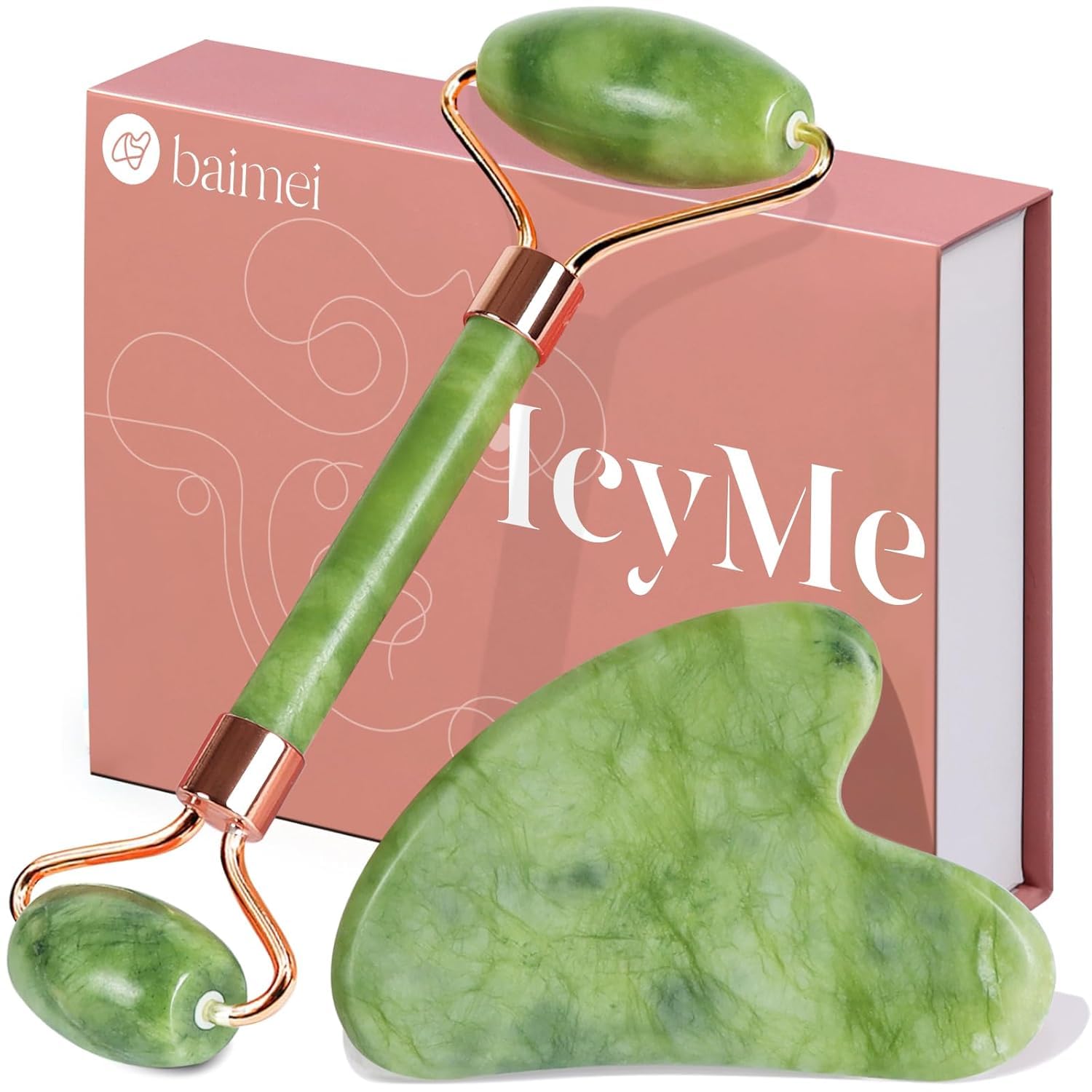 BAIMEI IcyMe Gua Sha & Jade Roller Facial Tools Face ...
