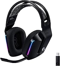 Logitech G733 Lightspeed Wireless Gaming Headset with Suspension Headband, LIGHTSYNC RGB, Blue VO!CE mic Technology and PRO-G Audio Drivers - Black (Renewed)