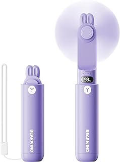Portable Handheld Fan, Personal Mini Fan - Hand Held Fan, LED Display, USB Rechargeable Small Travel Fan with Portable Charger, Cute Lash Eyelash Pocket Fan for Women, Girls