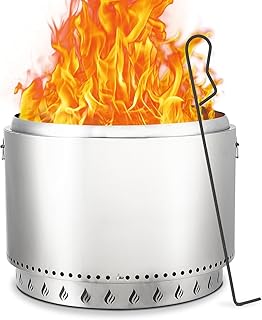 Stove Bonfire 2.0 with Stand, 27 Inch Smokeless Firepit, 360° Airflow & Removable Ash Pan, Stainless Steel Wood Burning Fireplace, Portable Outdoor Fire Pit, for 6 More People, 39 lbs