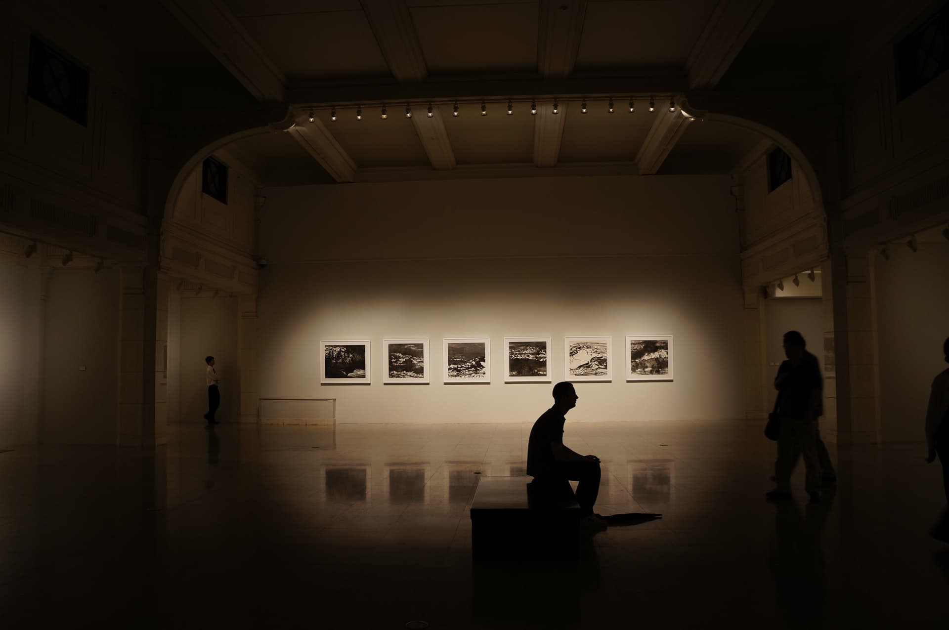 Silhouette of Person Sitting on Bench