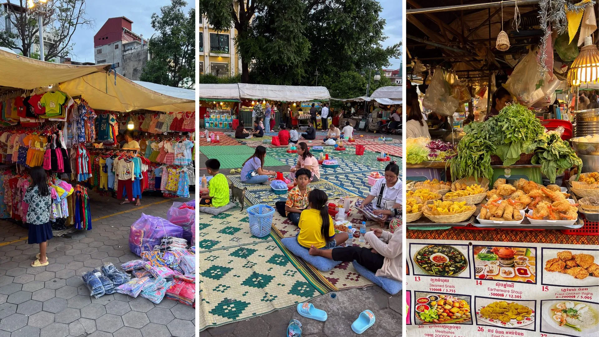 Familie auf dem Nachtmarkt von Phnom Penh