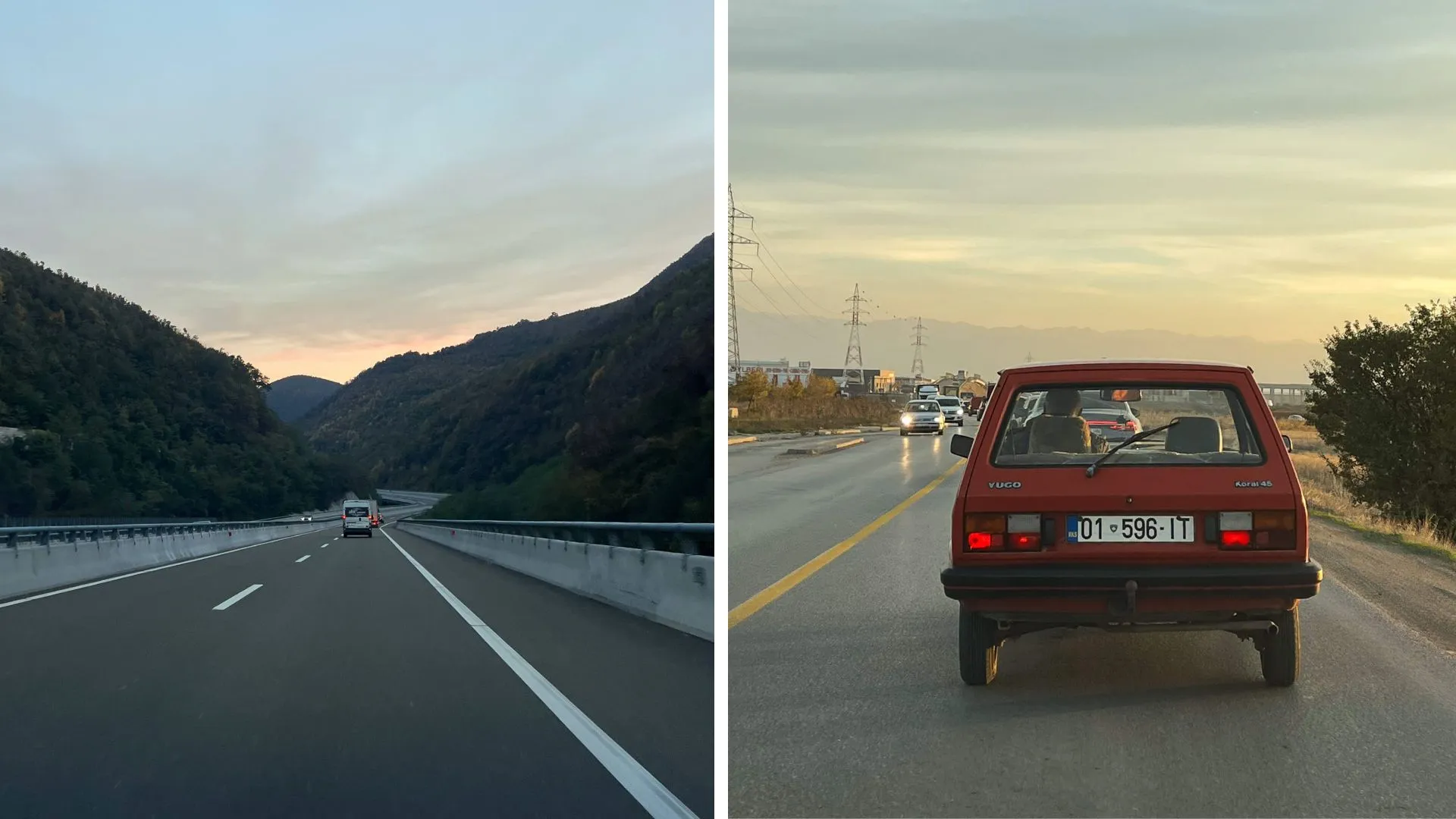 Straßen im Kosovo zum Sonnenuntergang