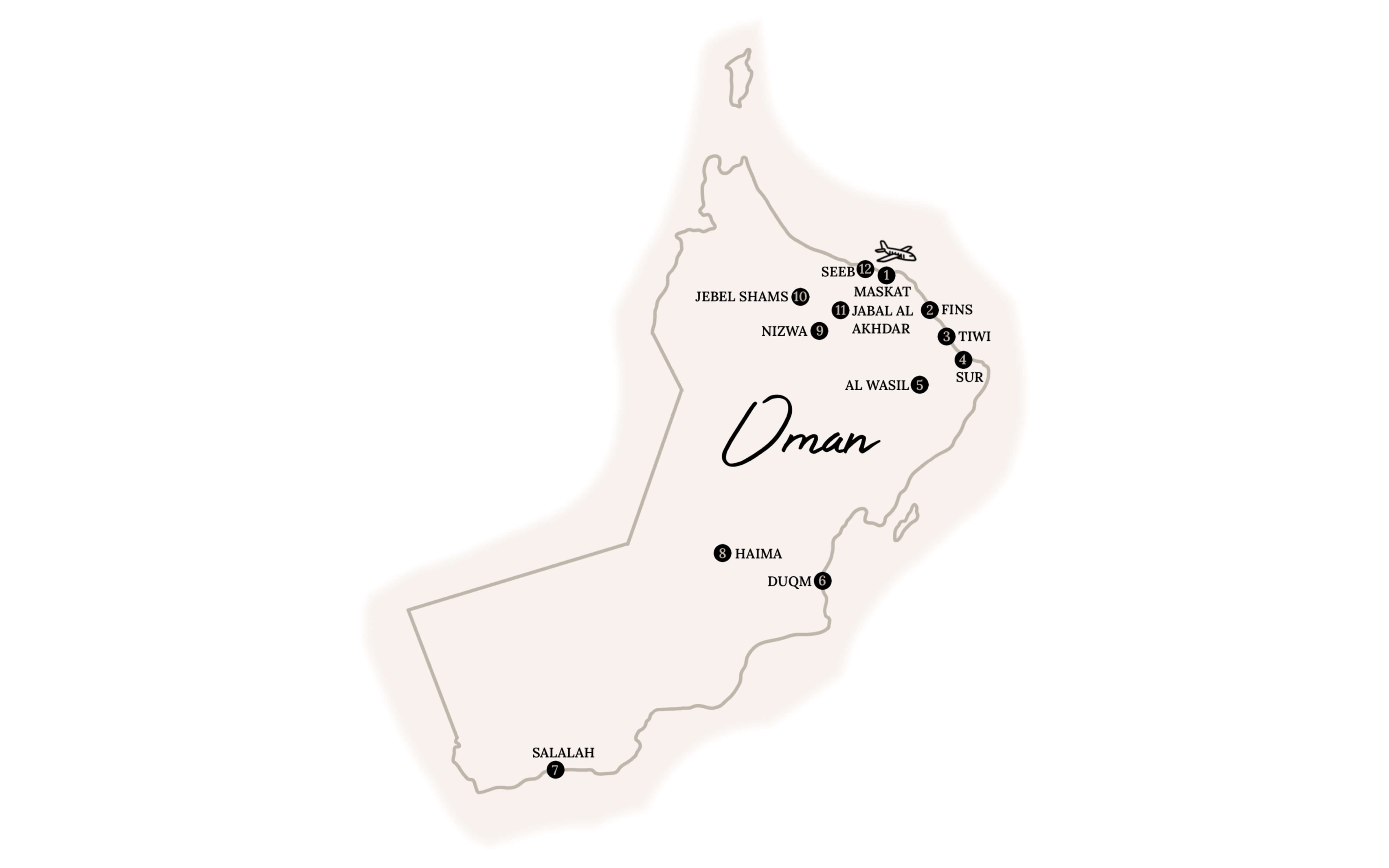 Rundreise Route Oman