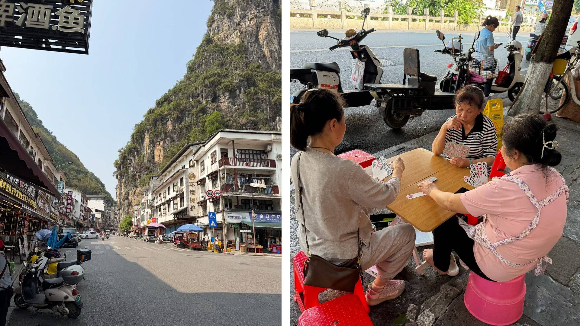 Frauen die Kartenspielen in Yangshuo