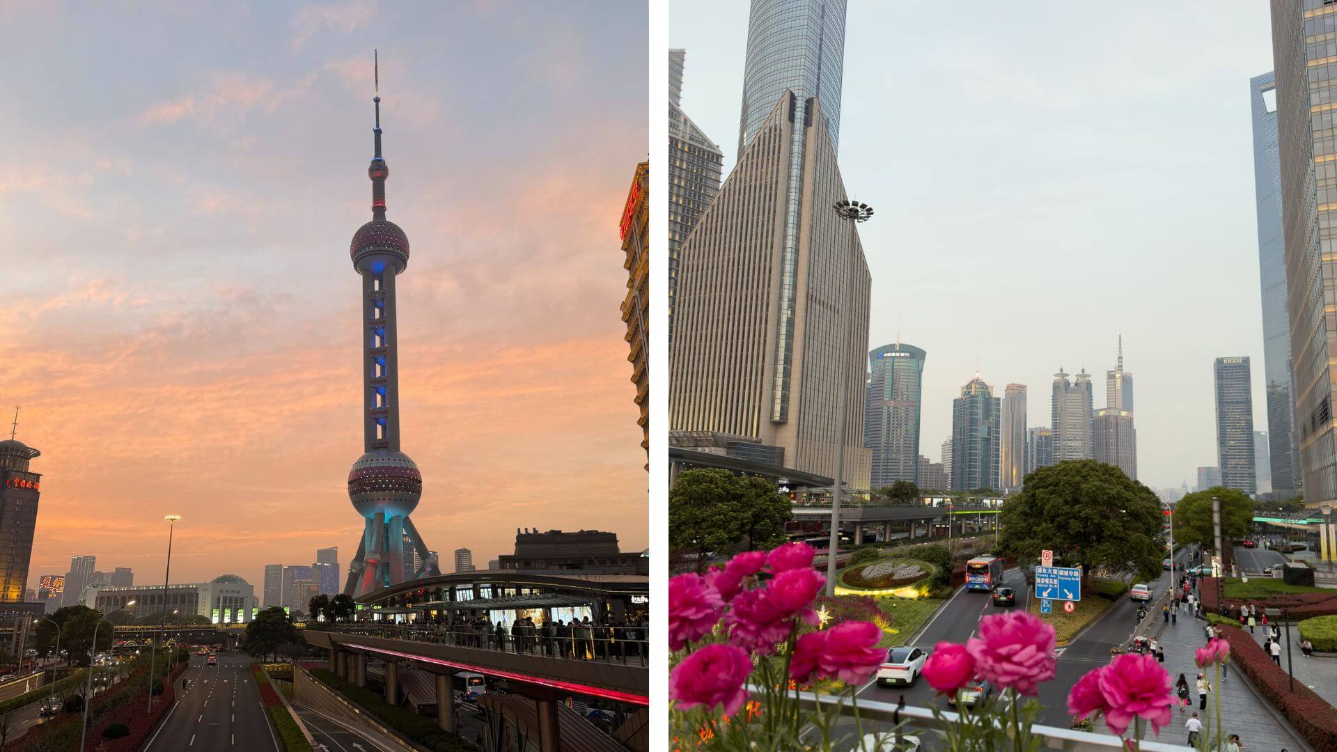 Skyline von Shanghai zum Sonnenuntergang