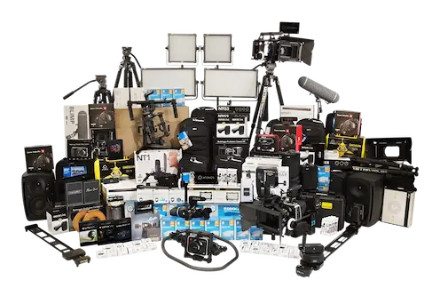 Collezione completa di attrezzature professionali per riprese video e audio