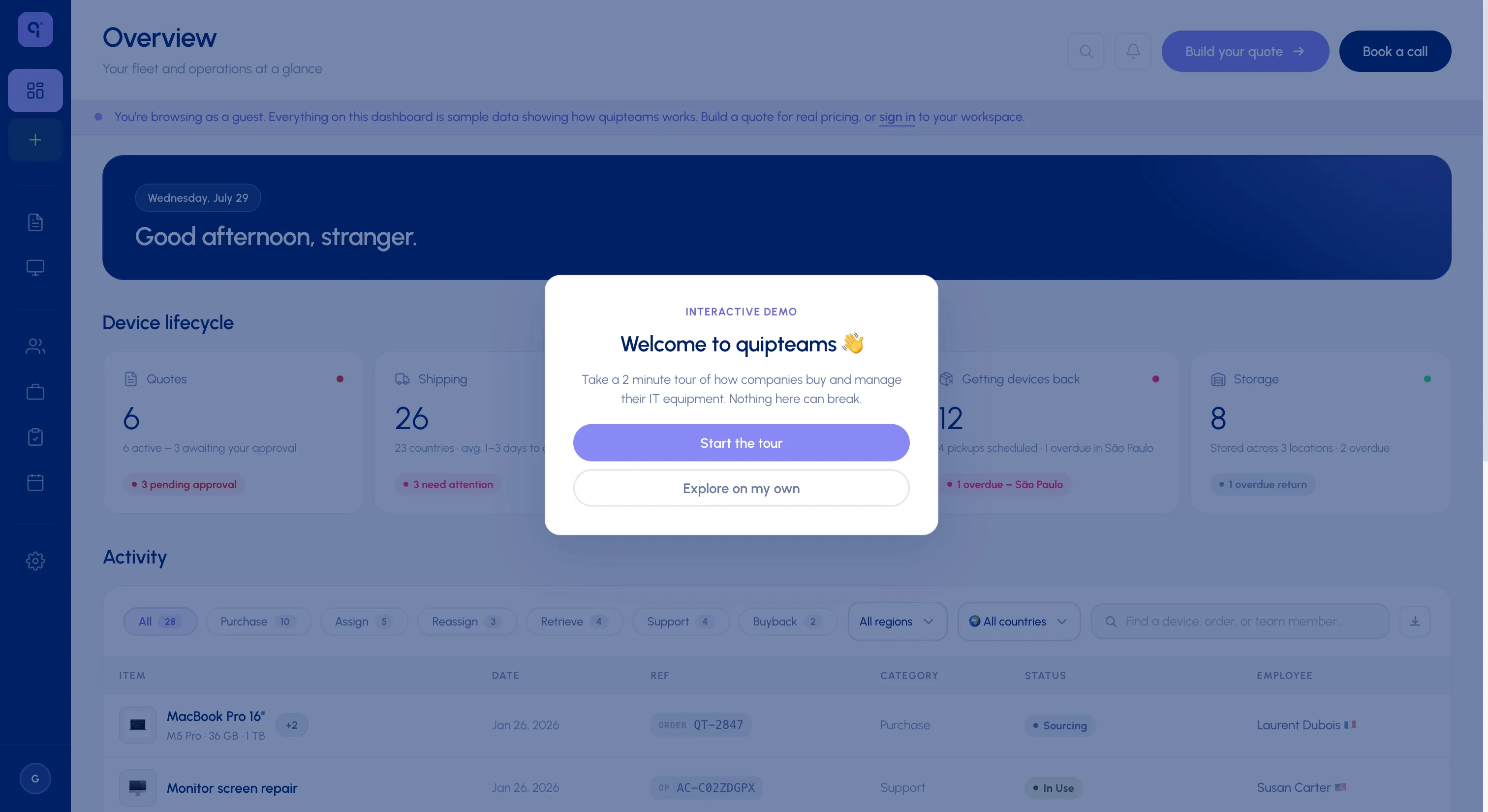 quipteams platform — interactive live demo