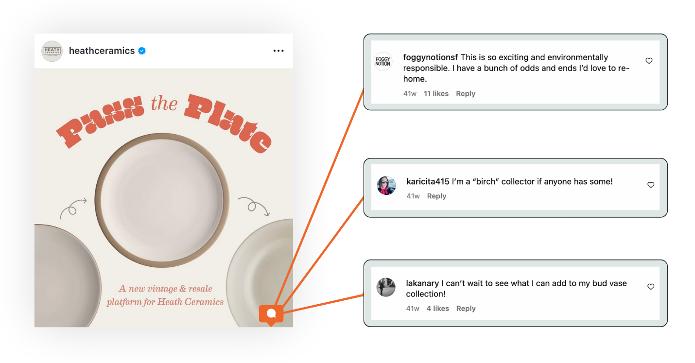 Heath Ceramic's Instagram post launching their resale program, Pass The Plate