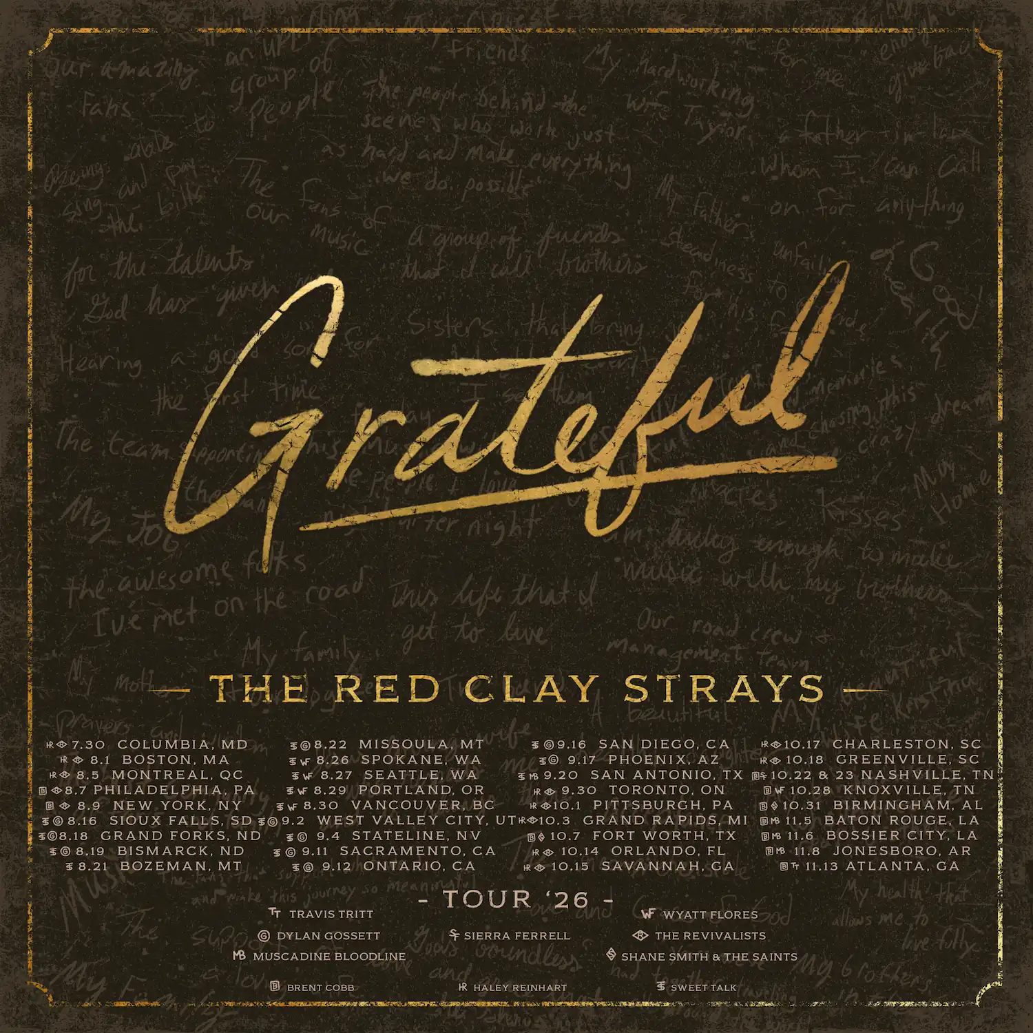 Limited edition 24k gold vinyl record titled 'Grateful' by The Red Clay Strays, featuring the band's photo and authenticity certificate.