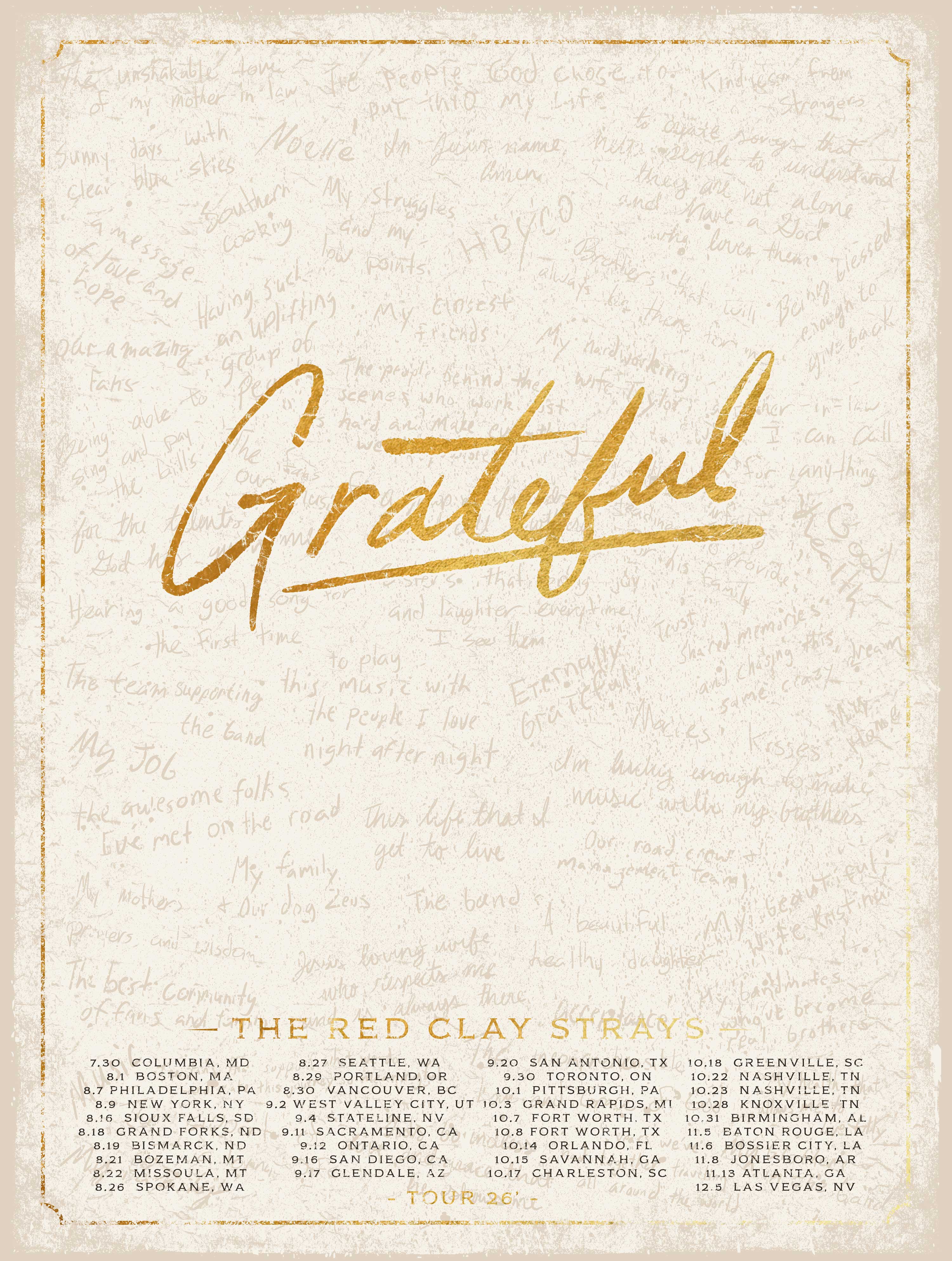 Limited edition 24k gold vinyl record titled 'Grateful' by The Red Clay Strays, featuring the band's photo and authenticity certificate.