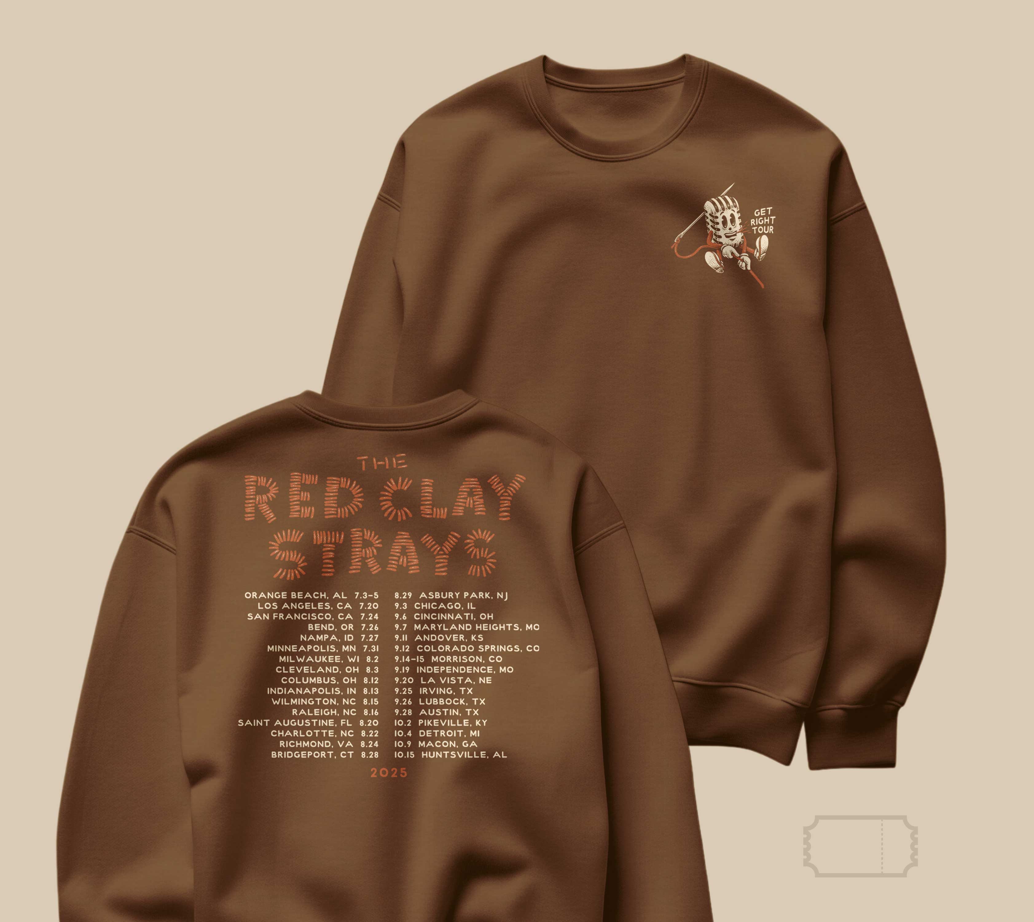 Red Clay Strays | Vintage | Get Right Tour | Sweatshirt Crewneck | Duck Brown