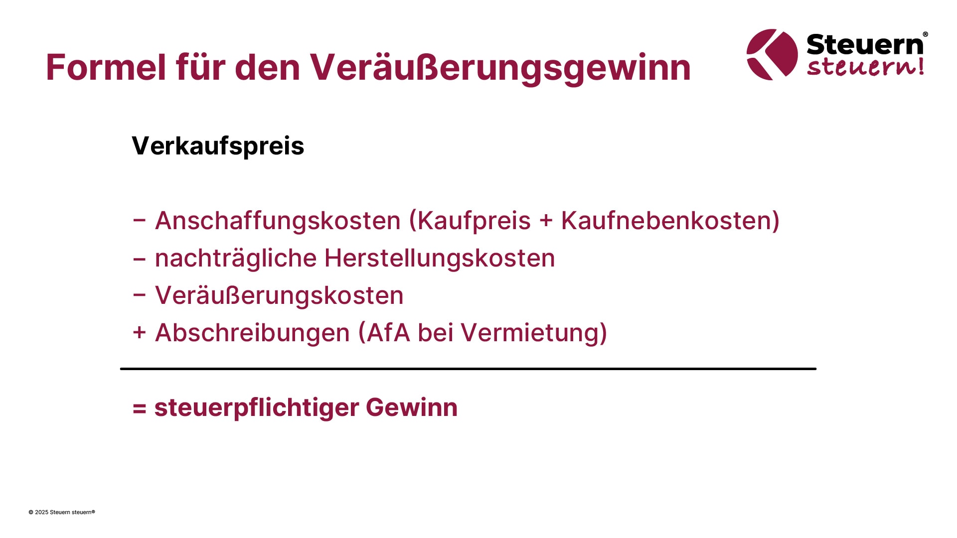 Formel für den Veräußerungsgewinn
