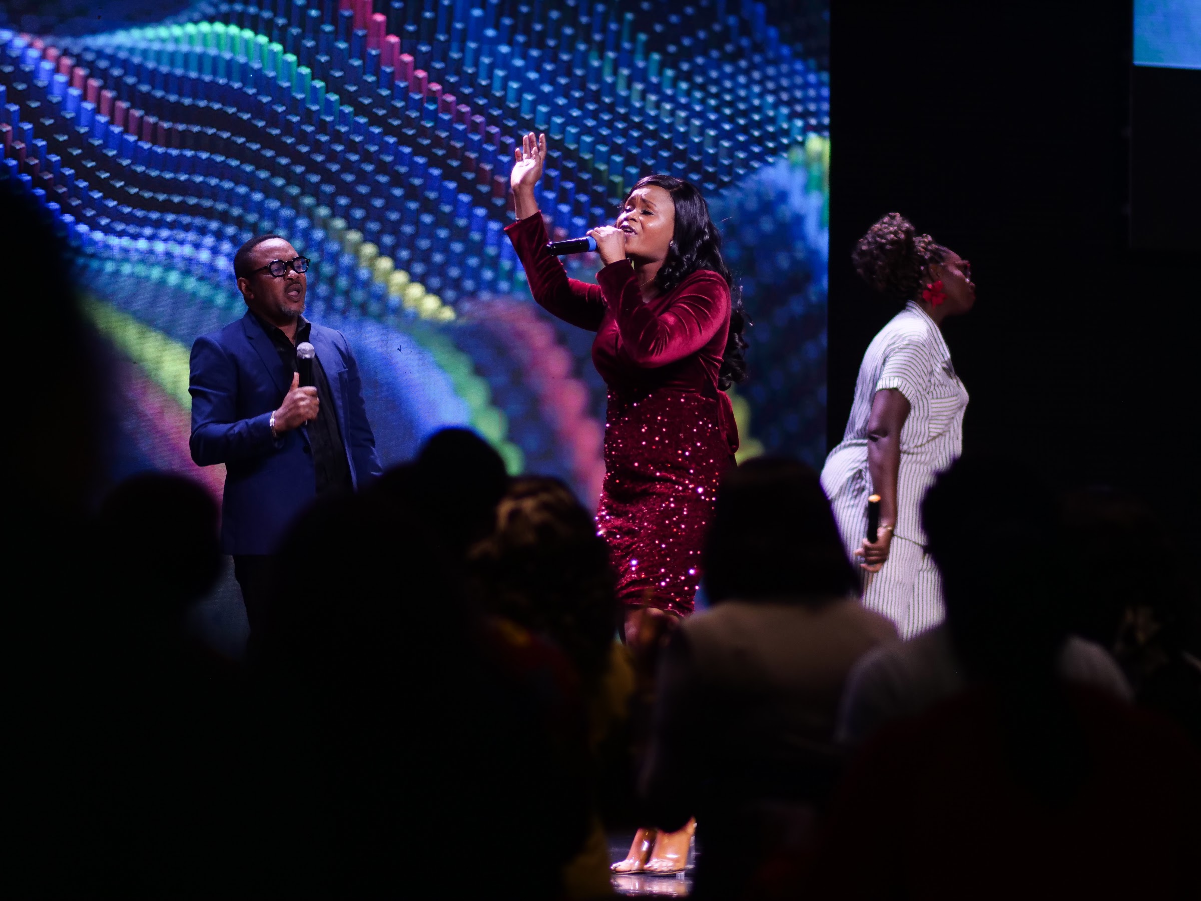 Worship on stage at Living Word Chapel