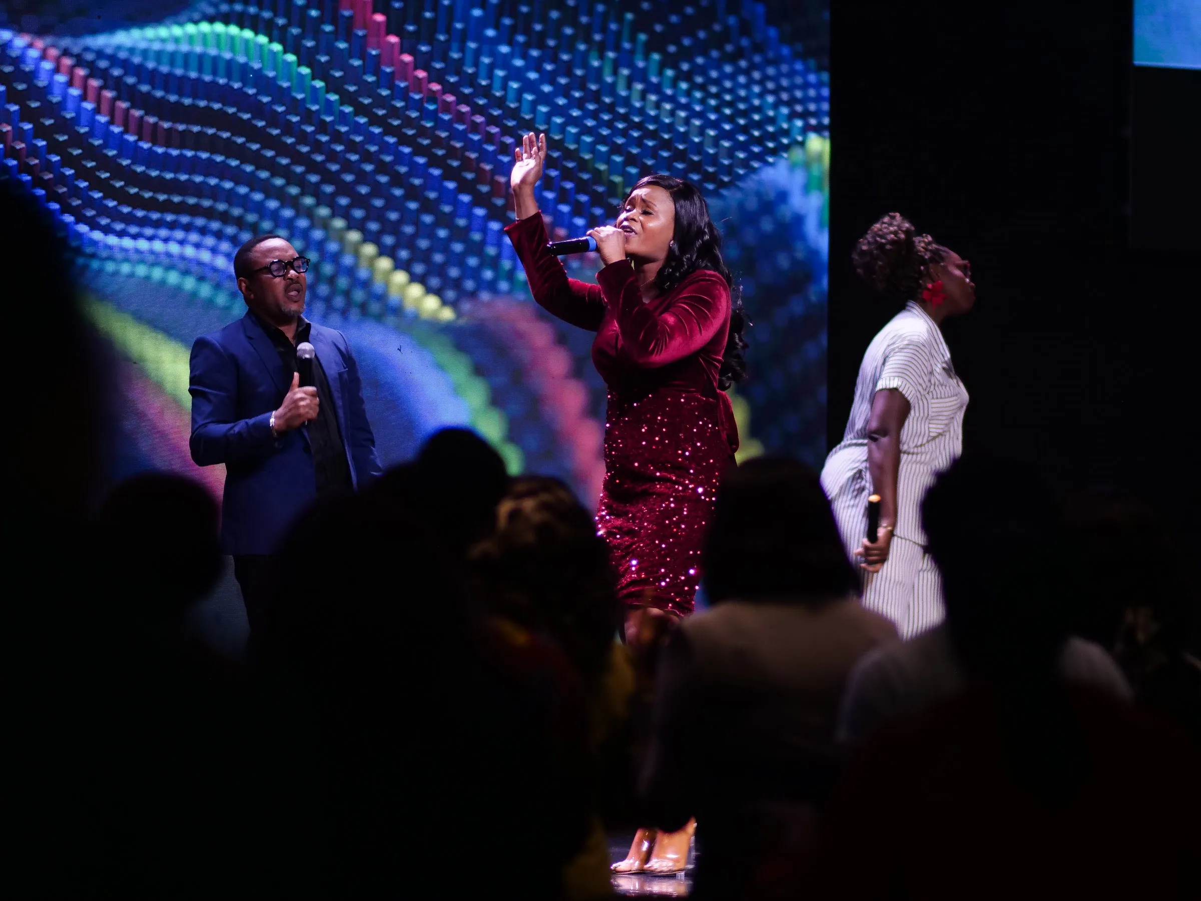 Worship on stage at Living Word Chapel