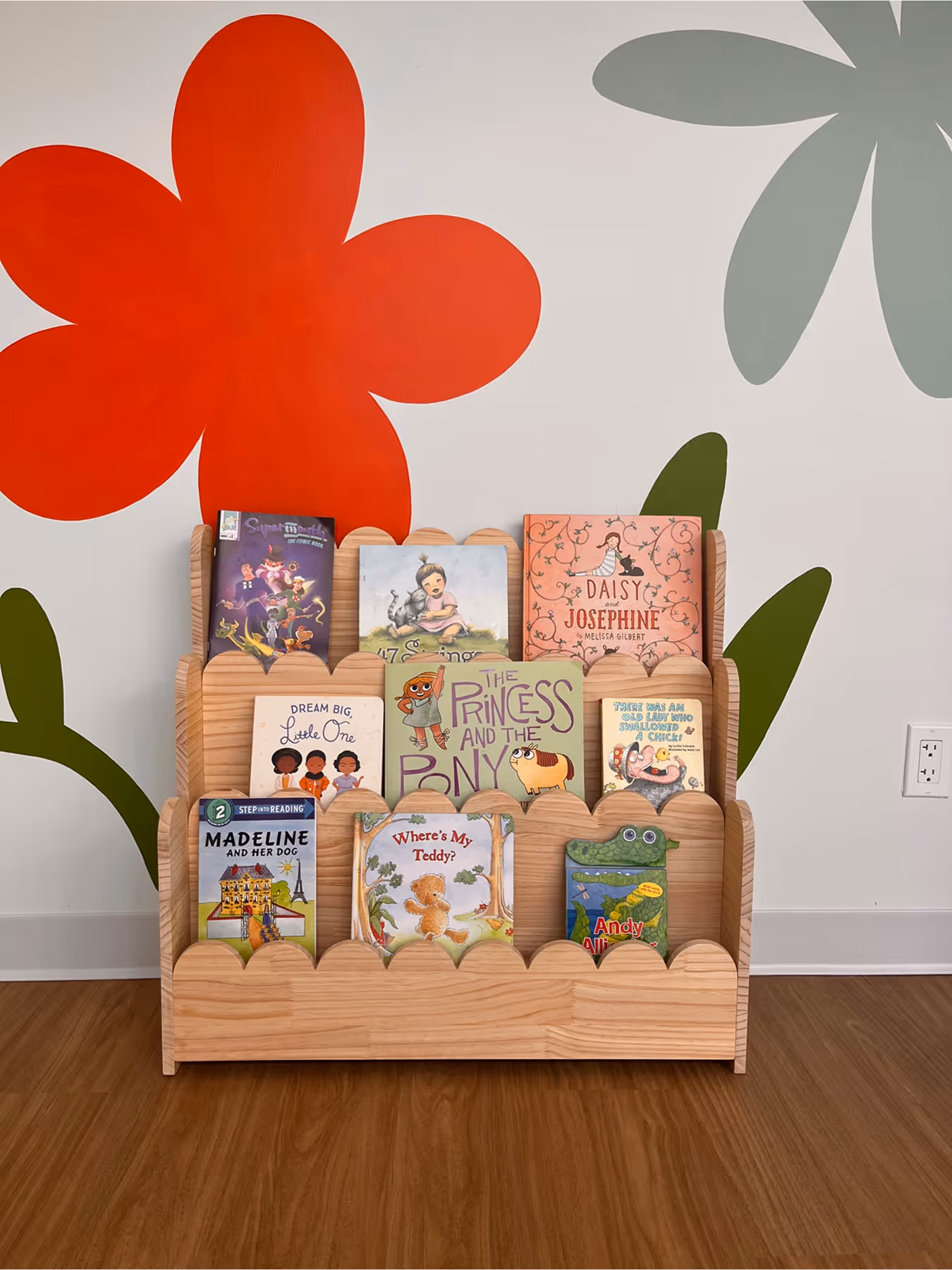 A display of children's books in a children's room.