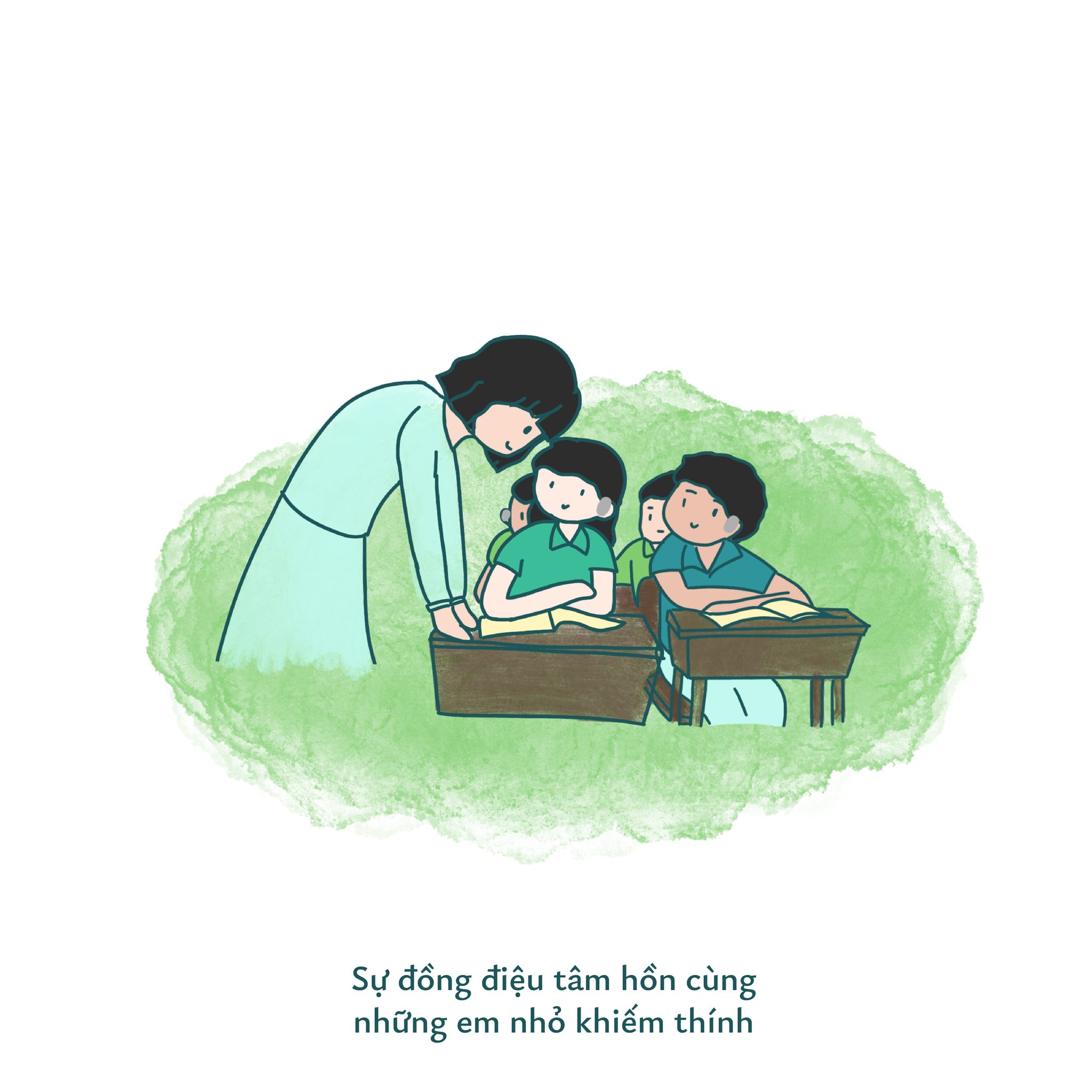 May be a doodle of one or more people and text that says 'Sự đồng điệu tâm đốngđiệutâmhồncùn hồn cùng những em nhỏ khiếm thính'