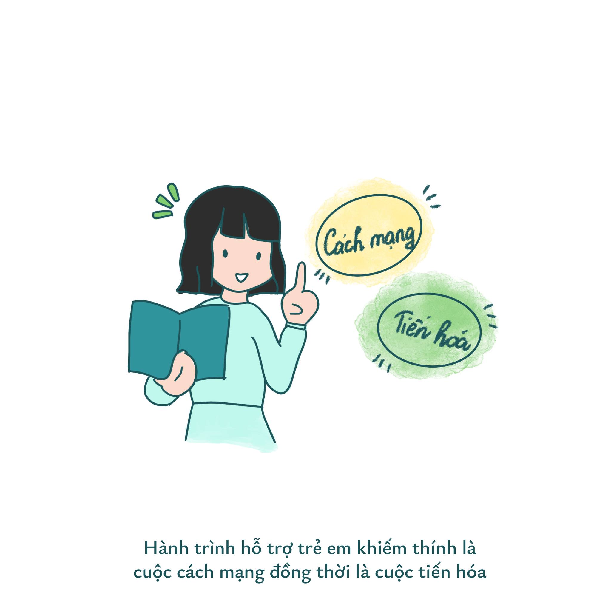 May be a doodle of text that says 'Cách mạng Tiênhãa Tiên hóa Hành Hành trình hỗ trợ trẻ em khiếm thính là cuộc cách mạng đồng thời là cuộc tiến hóa'