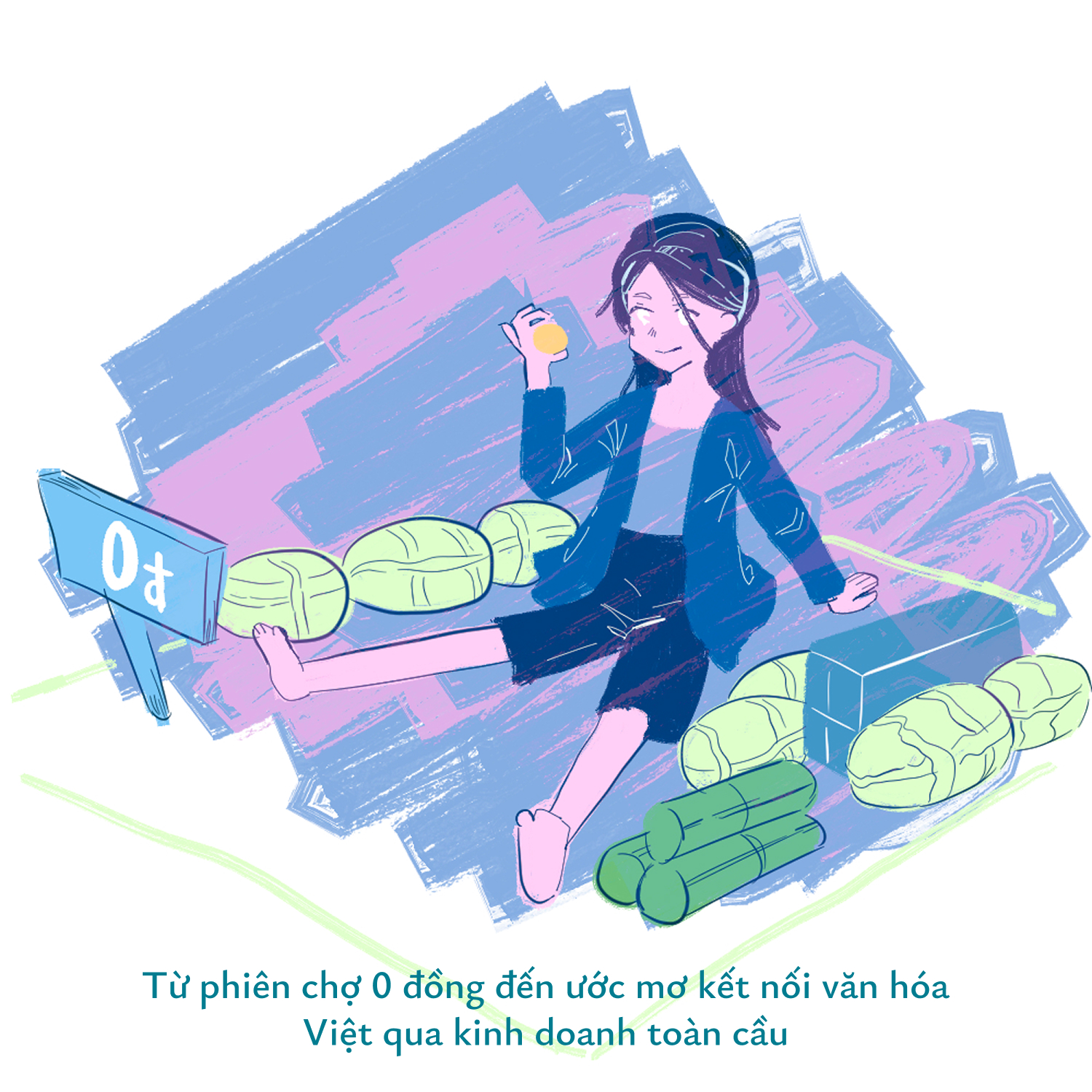 May be pop art of text that says '0 GSEP Từ phiên chợ 0 đồng đến ước mơ kết nối văn hóa Việt qua kinh doanh toàn cầu'
