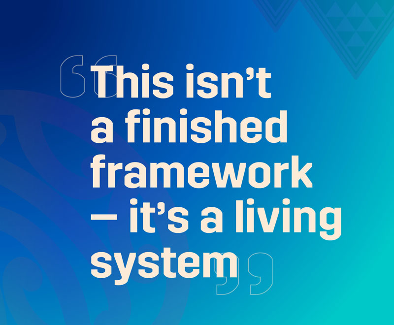This isn't a finished framework – it's a living system text on a blue background