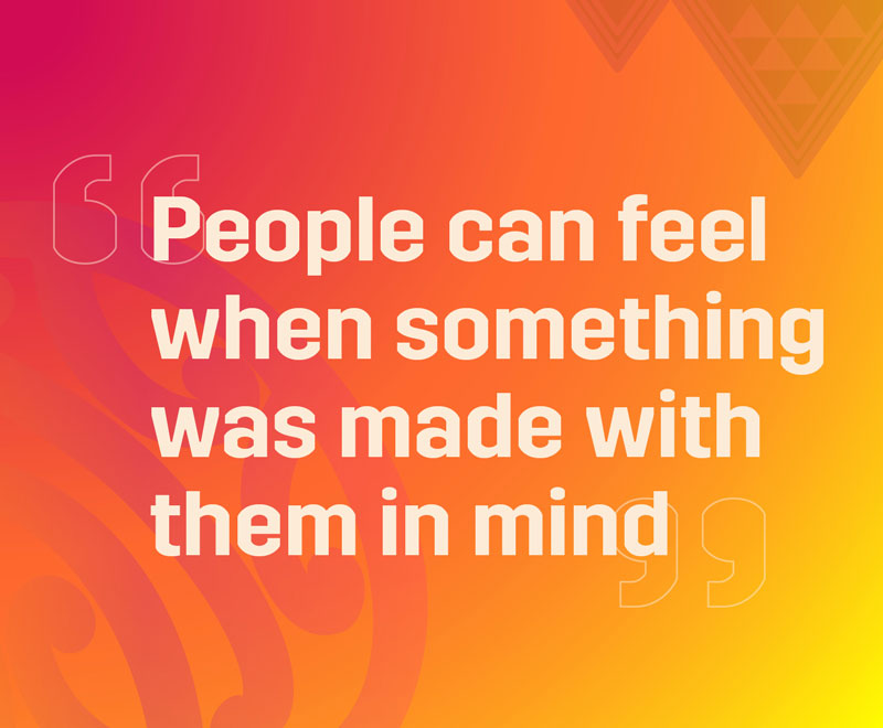 People can feel when something was made with them in mind text on an orange background.