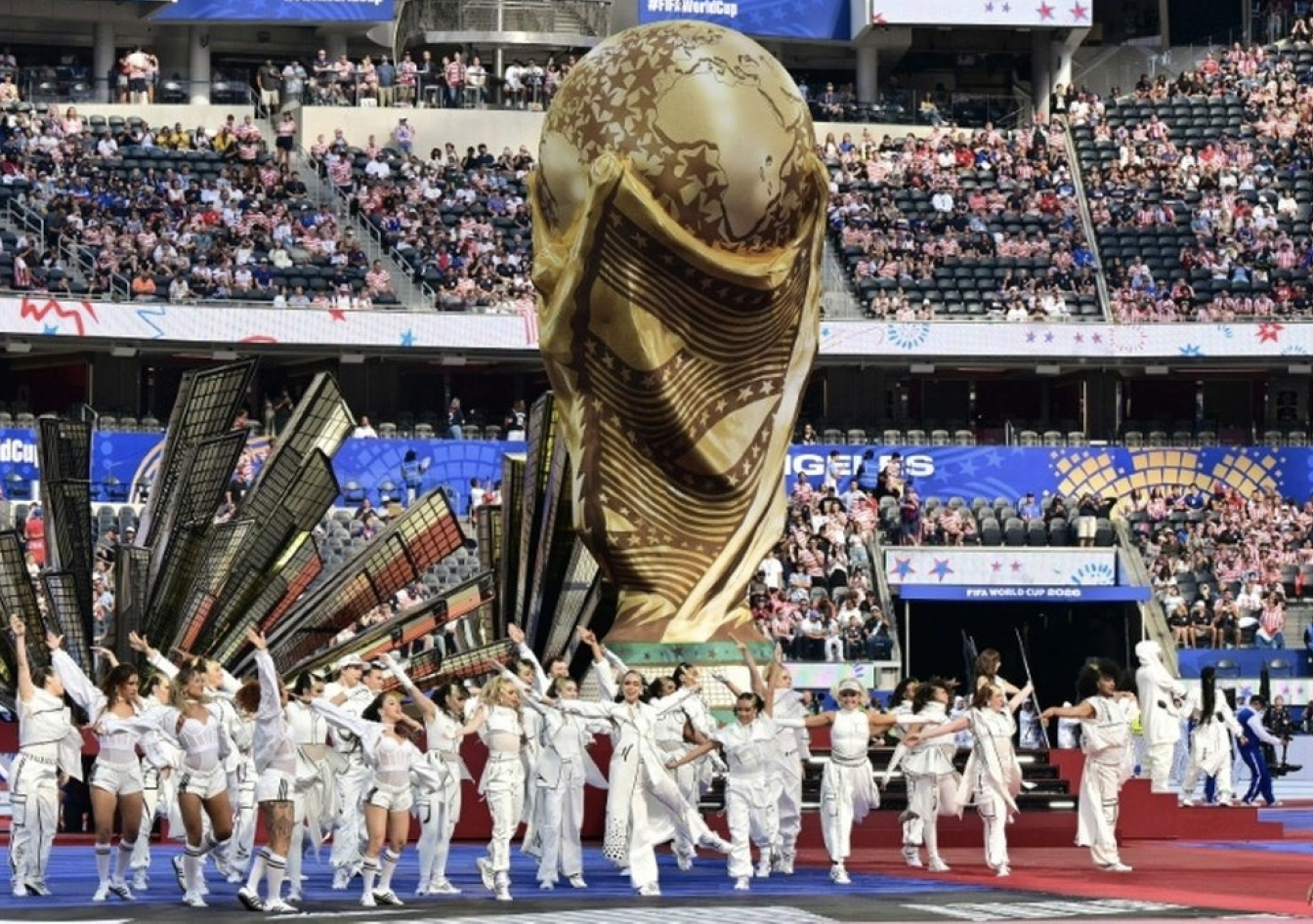 Celebrities including Halle Berry, Rob Lowe and Paris Hilton watched on as performers danced around a giant World Cup trophy. AFP