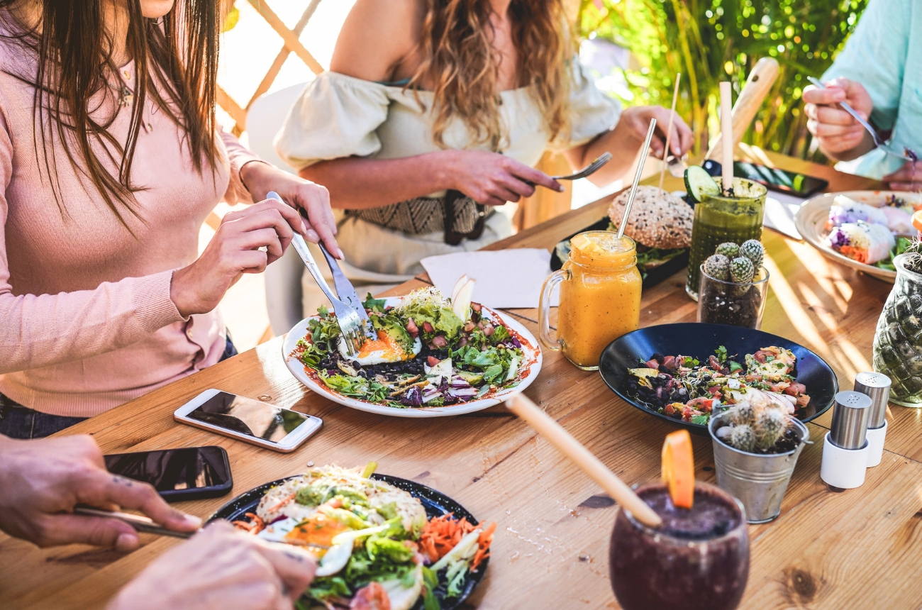 Famous California Cuisine in Hollywood - People eating healthy food.