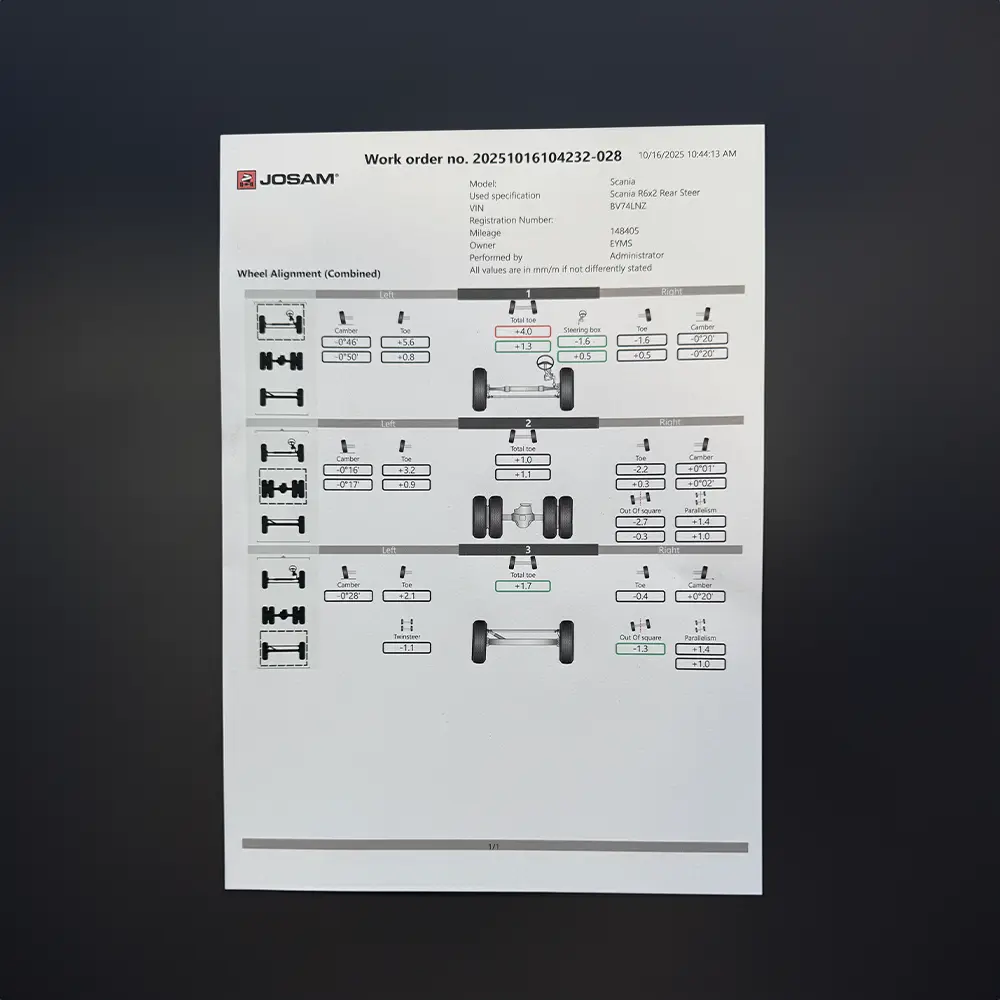 HGV wheel alignment before and after report