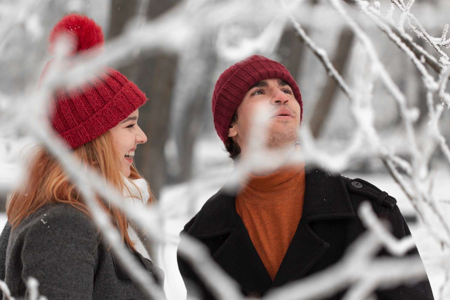 Snowy winter cuffing season with couple