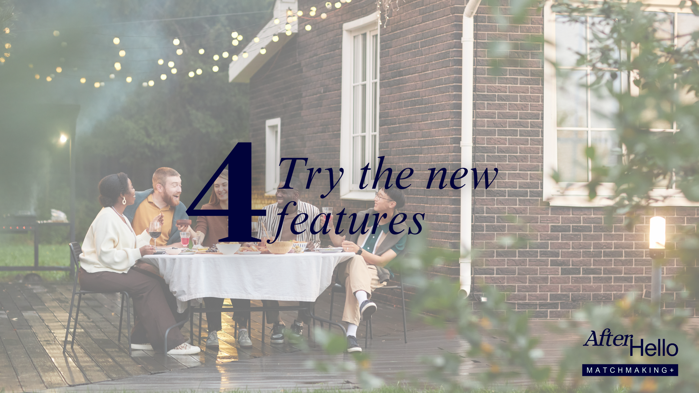 Group of adults enjoying an outdoor dinner party, representing social connection, community, and modern dating experiences.
