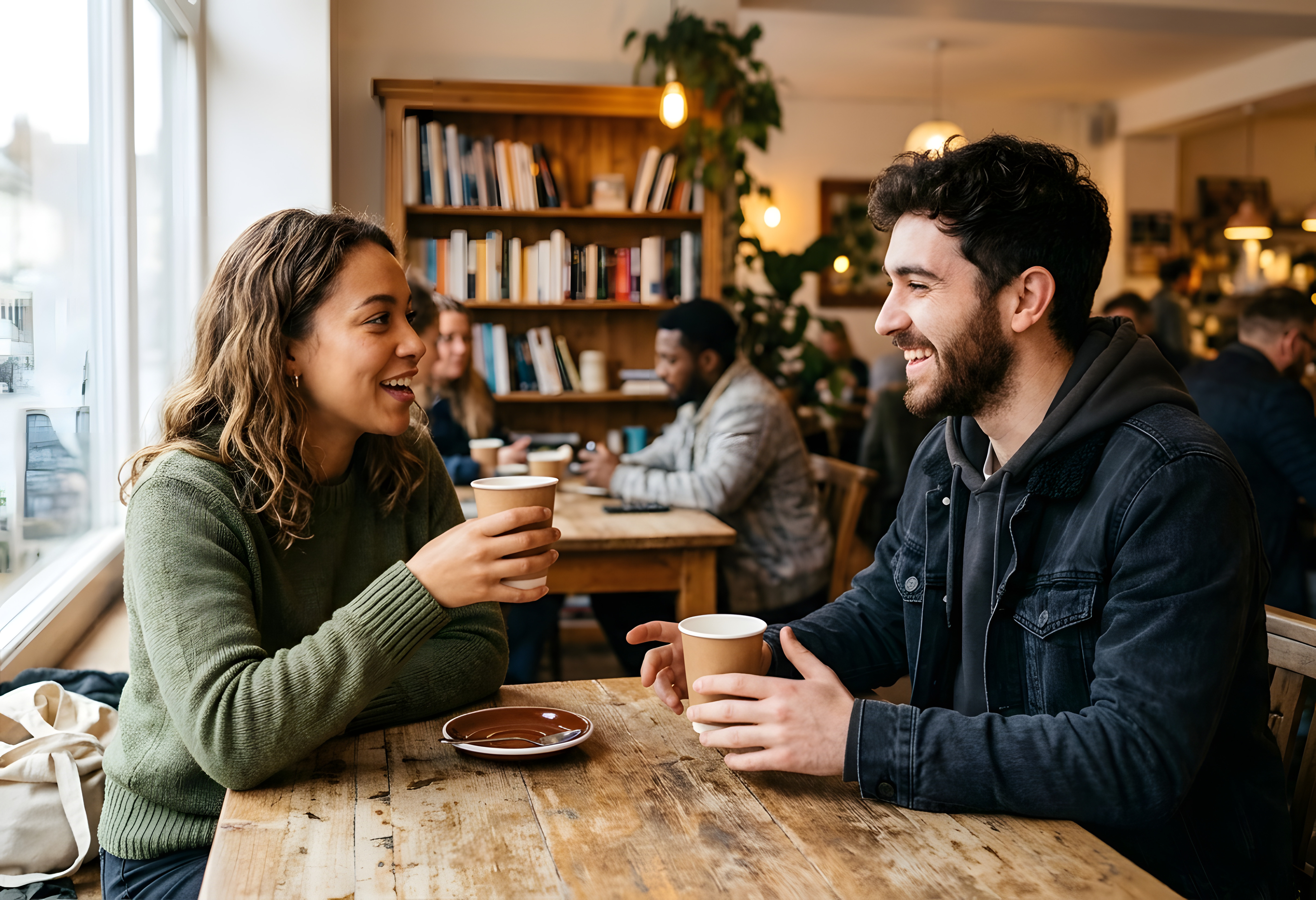 Couple talking at coffee shop