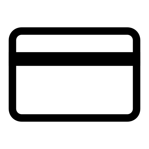 Icon of the back side of a credit or debit card with a magnetic stripe.