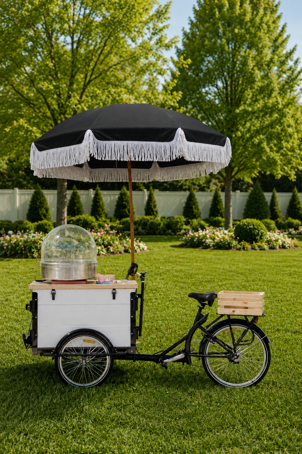 Sweet Treats Trike dessert bar cart styled for Utah wedding or corporate event
