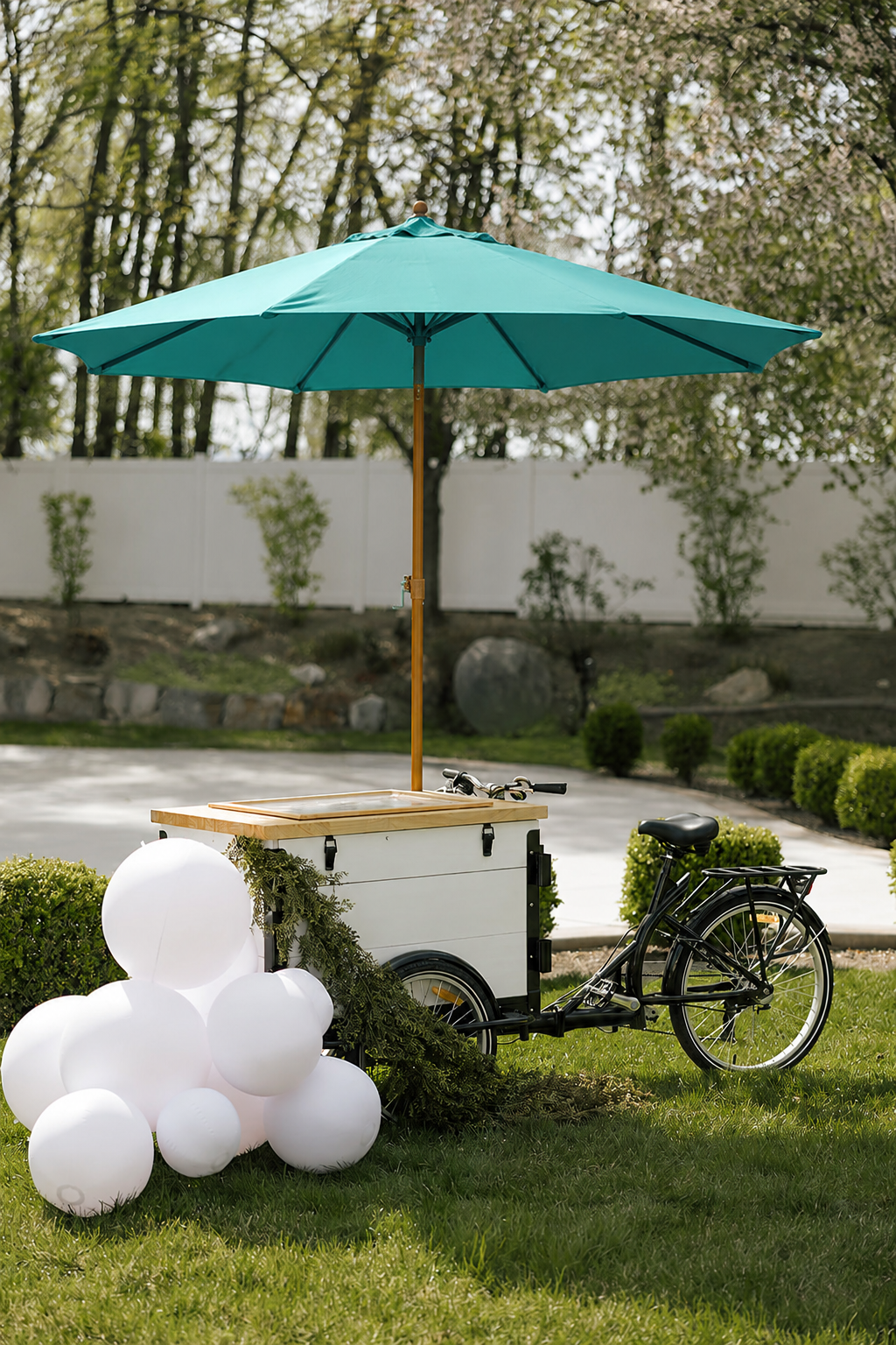 Sweet Treats Trike dessert bar cart styled for Utah wedding or corporate event