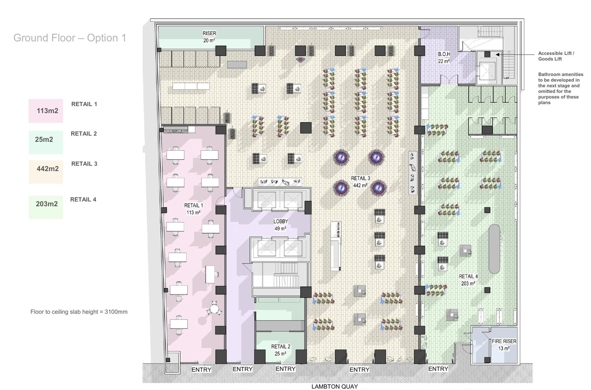 Ground floor retail plan, Option 1, four tenancies