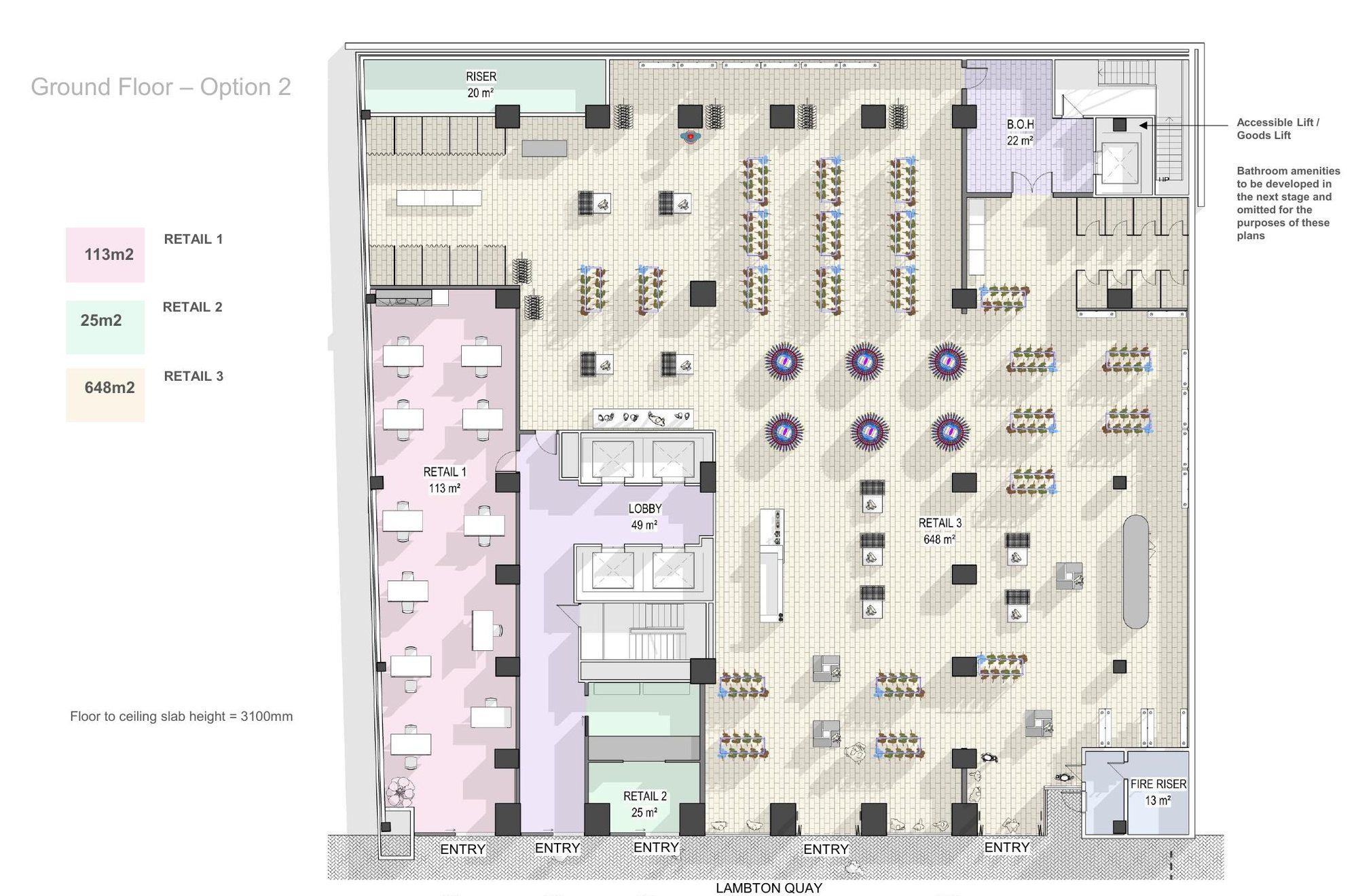 Ground floor retail plan, Option 2, three tenancies