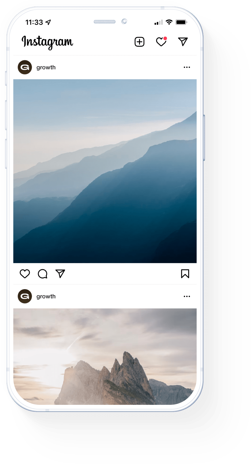 Phone with images from GROWTH Agency.