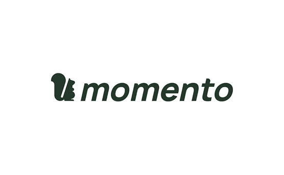 Momento logo featuring a stylized squirrel icon followed by the word 'momento' in lowercase letters.
