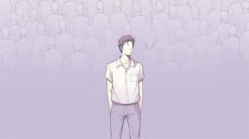 Illustration of a character standing out from a crowd