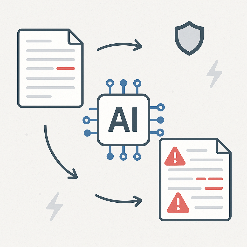 Flow diagram of AI engine generating redlines within contract document workflow