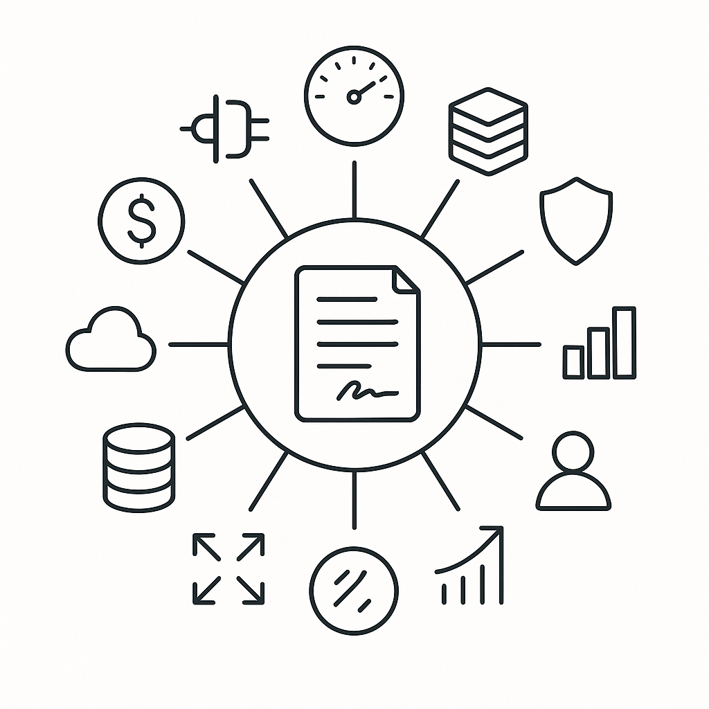 Circular diagram showing ten criteria for evaluating Word-native AI CLM solutions
