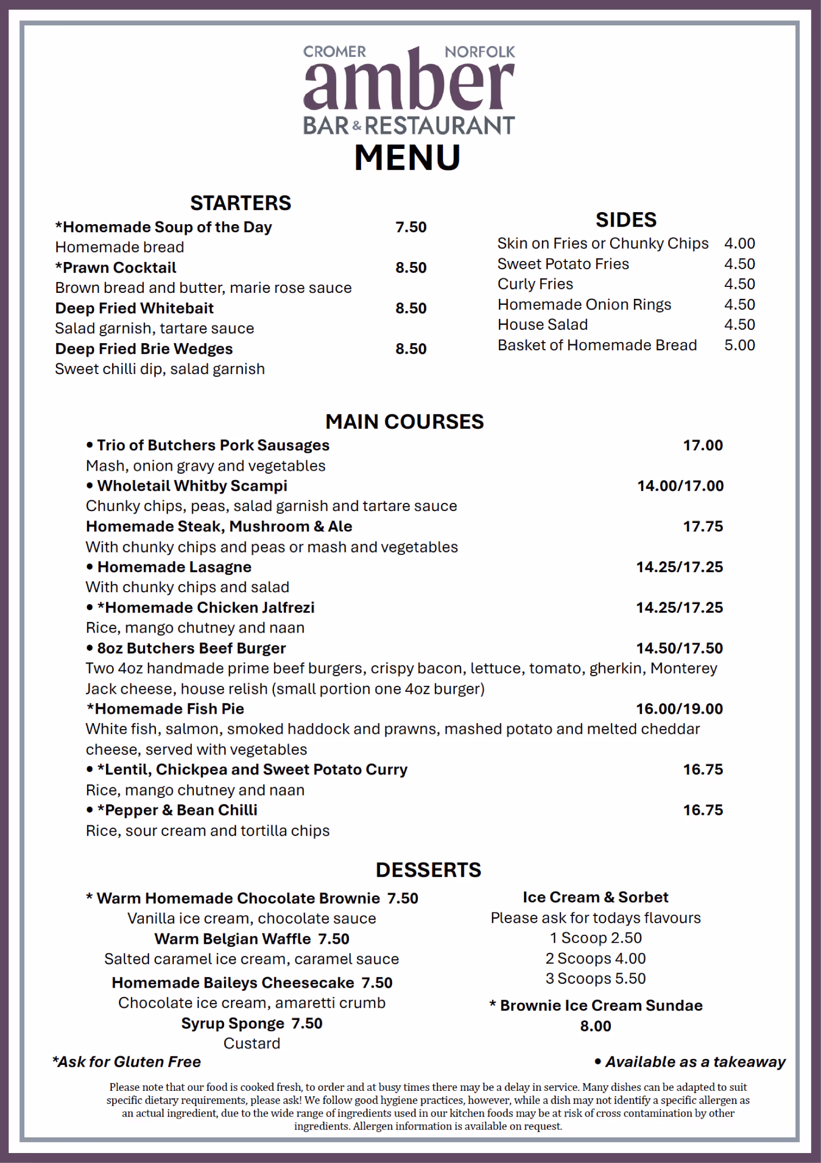 Amber Main Menu Jan 2026