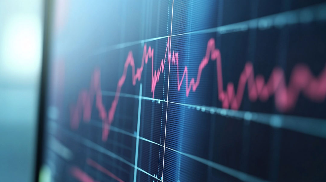 Nahaufnahme eines Bildschirms mit einer roten Liniengrafik, die finanzielle Daten zeigt.