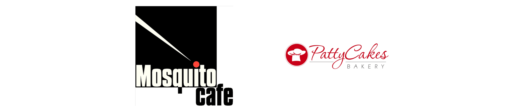 Logos for Mosquito Cafe and PattyCakes bakery in Galveston, Texas