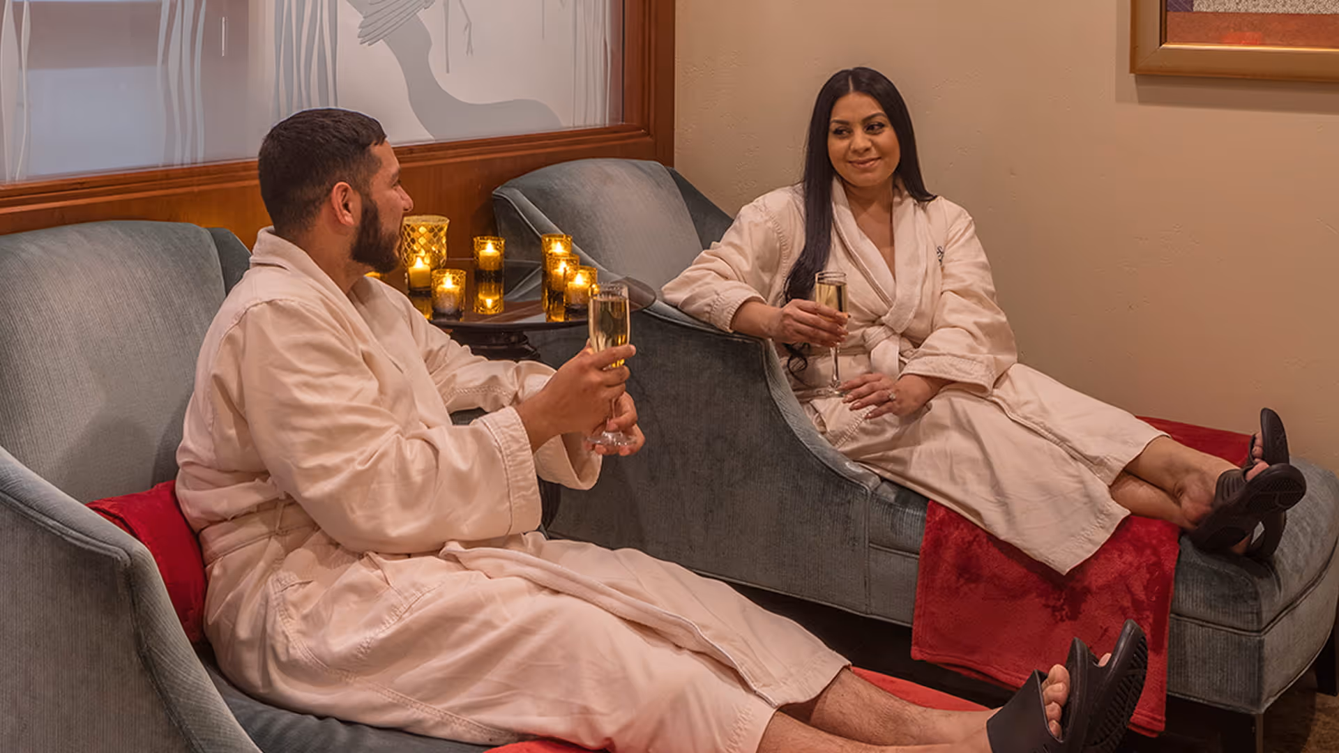 Couple lounging in the Moody Gardens Spa