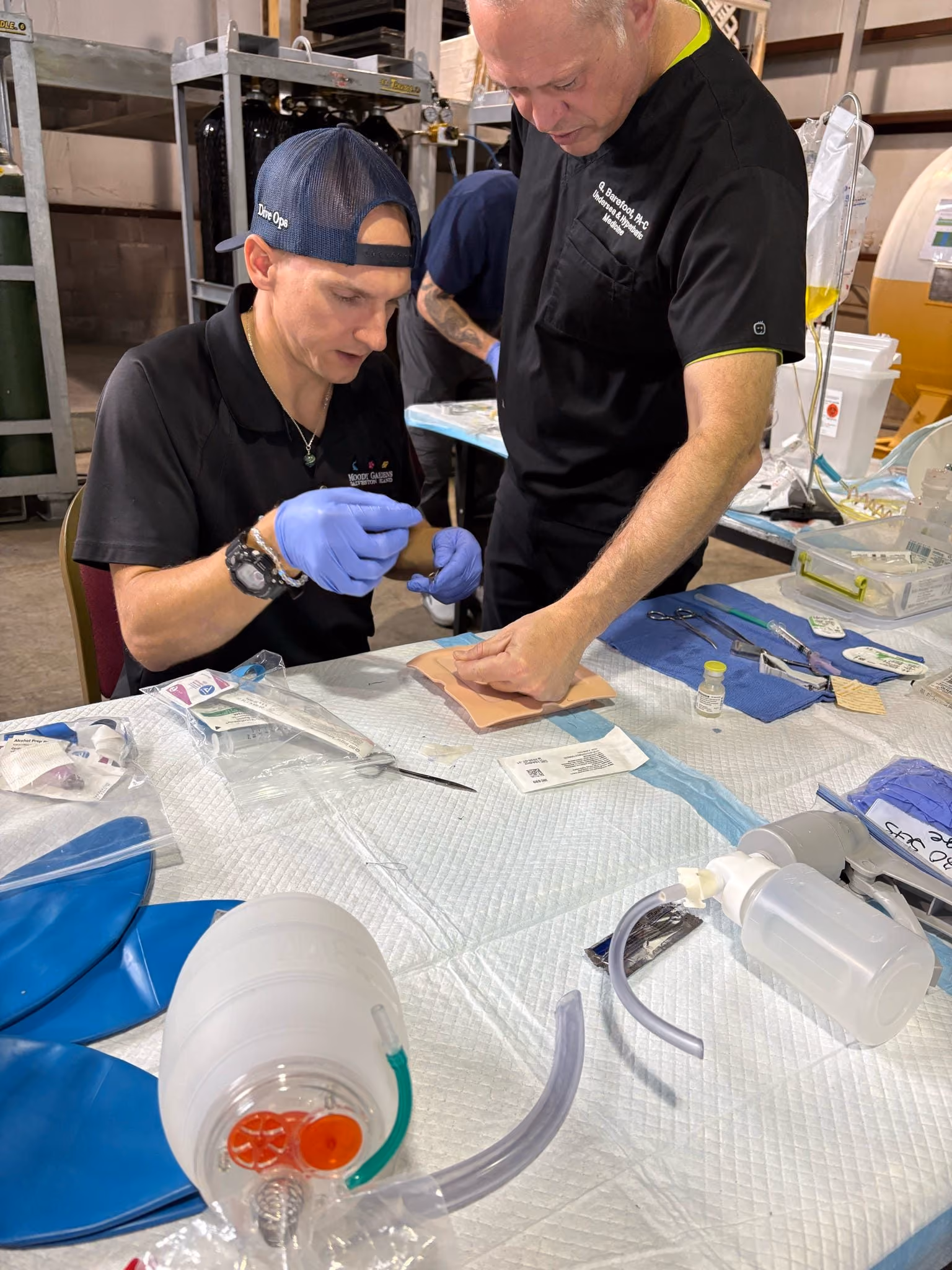 Hands-on medical training during the dive medical technician course