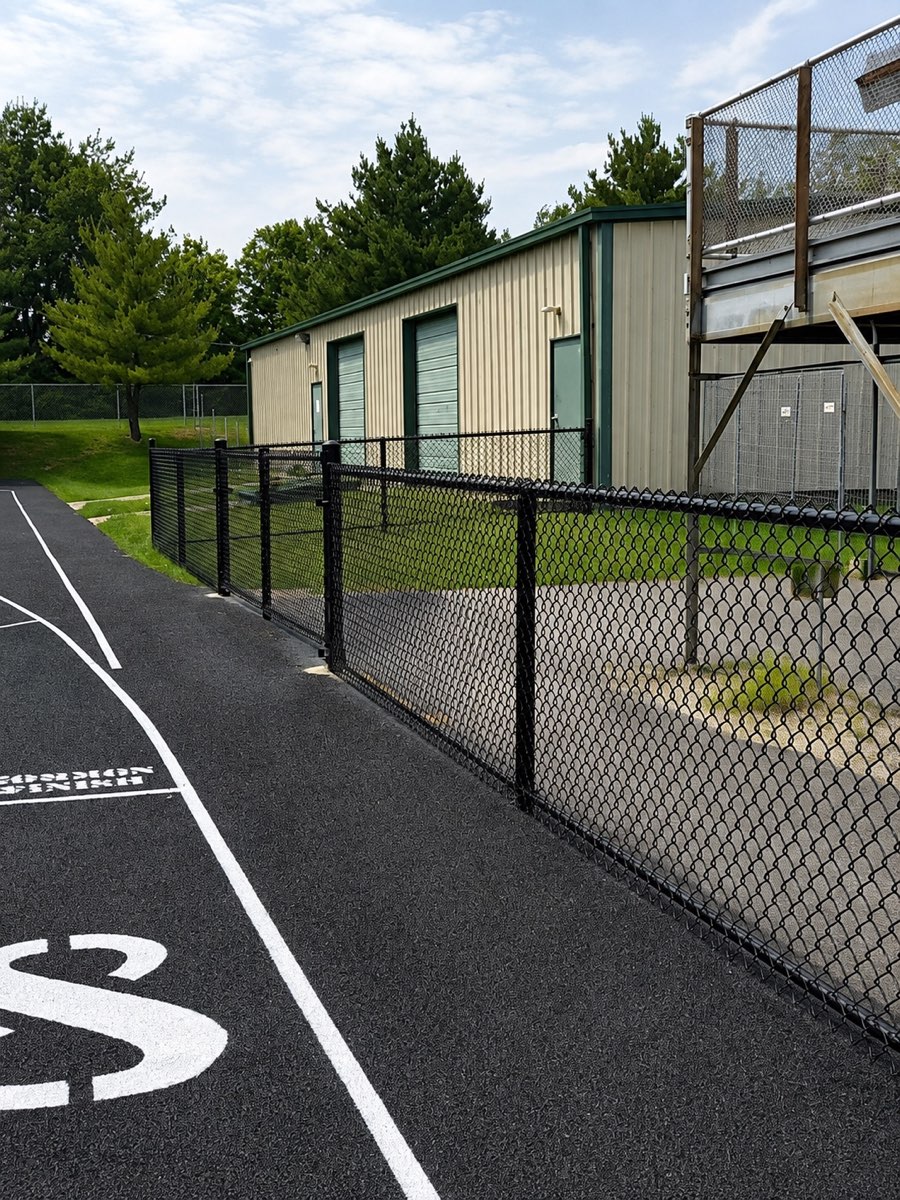 Black chain-link track access gate at Paul Laurence Dunbar High School in Lexington, Kentucky